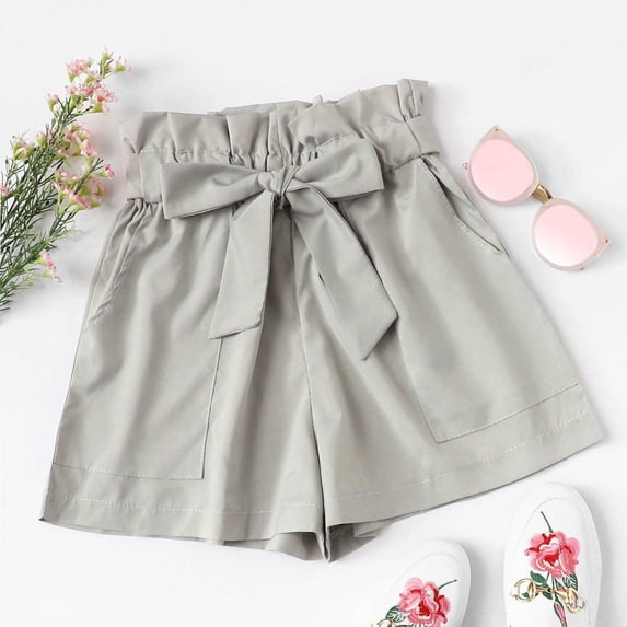 Aayomet Leather Shorts For Women Women's Plus Size French Terry Bermuda Shorts with Pockets,Gray L