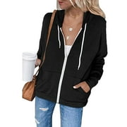 Aayomet Lightweight Zip Up Hoodies for Women Hooded Sweatshirts Long Sleeve Thin Jacket with Zipper Black,XL