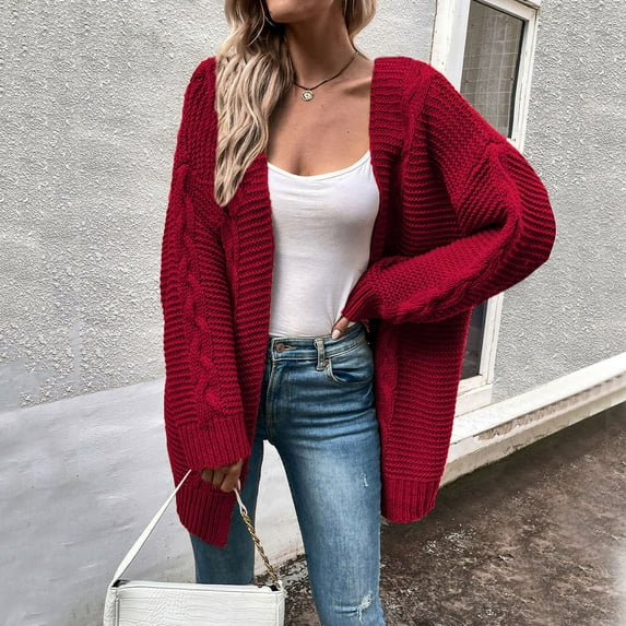 Aayomet Long Cardigan Sweaters For Women Women Open Front Cardigan Sweaters Pockets Long Sleeve Shrugs,Burgundy S-XXL