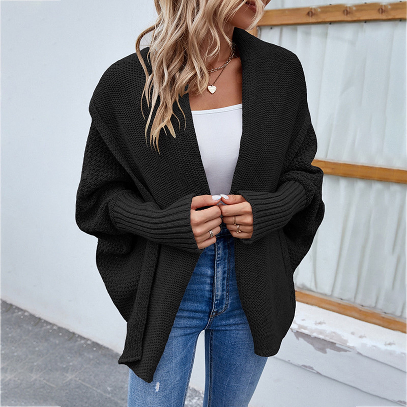 トップス OUAT OFFICE CARDIGAN BLACK Open Front Icon Cardigan