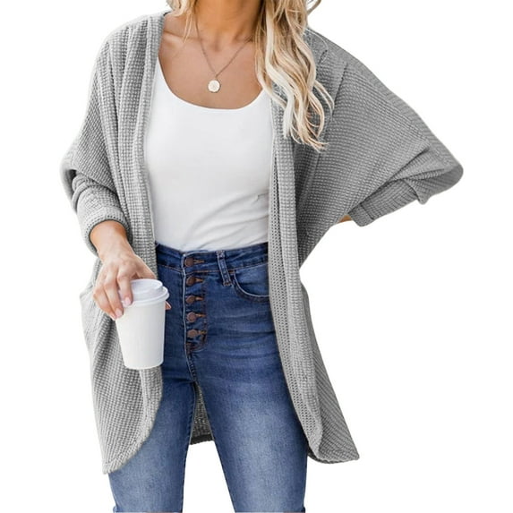 Aayomet Long Cardigans For Women Women's Long Puff Sleeve V Neck Knit Cardigan Button Down Casual Sweater Coat,Gray S-XXL