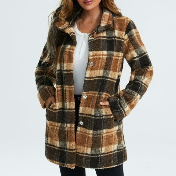 Aayomet Long Coats For Women Women's Casual Flannel Plaid Wool Blend Plaid Hooded Coat Loose Long Sleeve Midi Jacket Outerwear with Belt,Khaki L