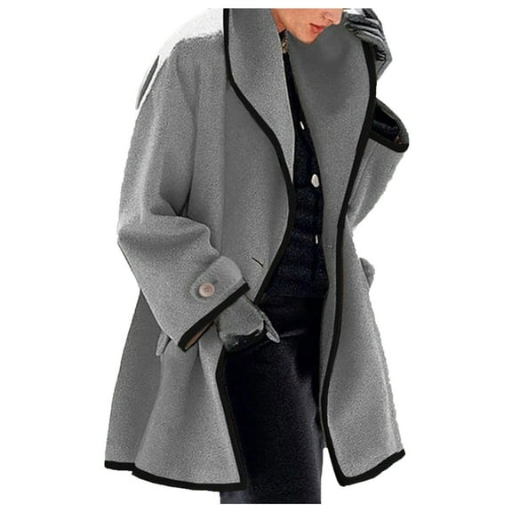 Aayomet Long Coats For Women Women's Double- Notched Lapel Midi Wool Blend Pea Coat Jackets,Gray XXL