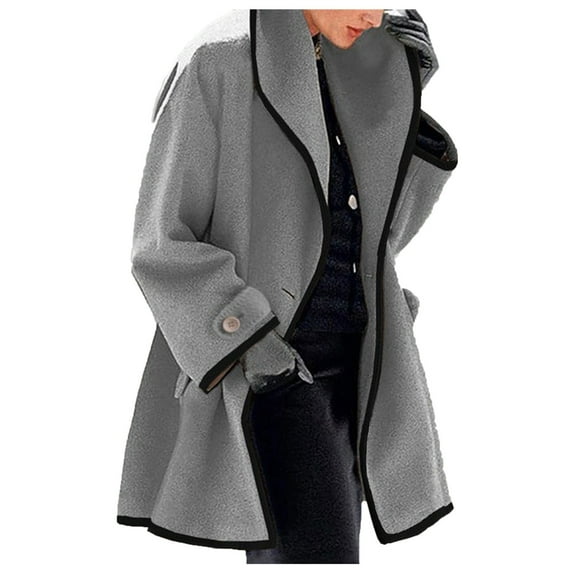 Aayomet Long Coats For Women Women's Double- Notched Lapel Midi Wool Blend Pea Coat Jackets,Gray XXL