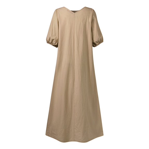 Aayomet Long Dresses For Women Women's Solid Color Round Neck Strapless Mid Sleeve Bubble Sleeve Casual Dress,Khaki XXL