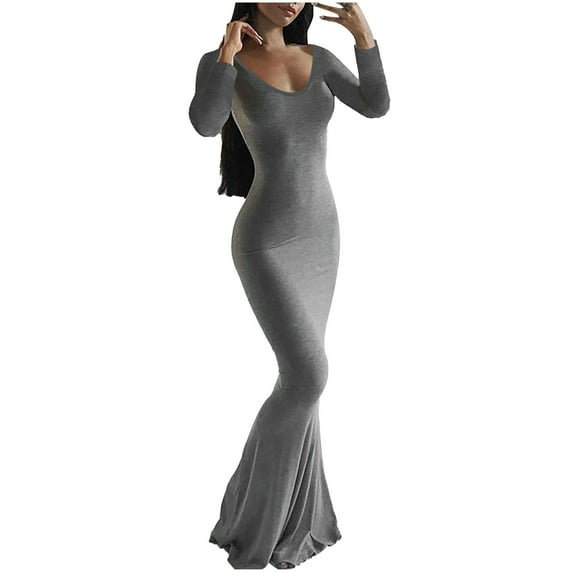 Aayomet Long Dresses for Women Color Block Long Sleeve Crewneck Loose Pullover Pleated Dresses,Gray XXL