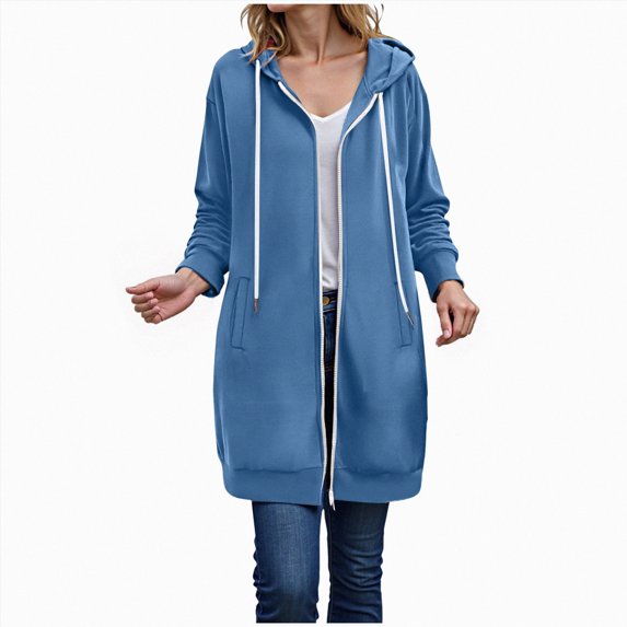 Aayomet Long Hoodies for Women,Zip Up Double Zipper Fleece Jacket Tunic Sweatshirts Fall Winter Fashion Clothes with Pockets