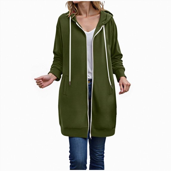 Aayomet Long Hoodies for Women,Zip Up Double Zipper Fleece Jacket Tunic Sweatshirts Fall Winter Fashion Clothes with Pockets