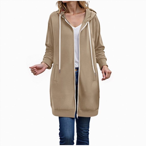 Aayomet Long Hoodies for Women,Zip Up Double Zipper Fleece Jacket Tunic Sweatshirts Fall Winter Fashion Clothes with Pockets