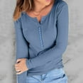 thumbnail image 1 of Aayomet Long Sleeve Crop Top Women's Long Sleeve Shirts Casual Fall Henley Top Button Down Blouses Basic Ribbed Knit T Shirts,Blue S, 1 of 5