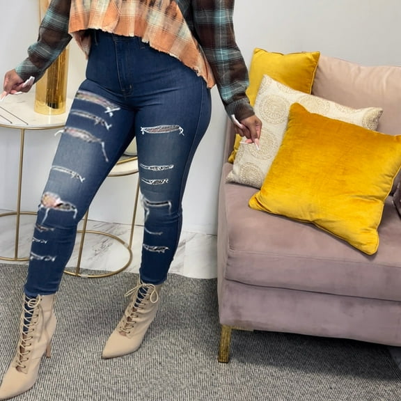 Aayomet Long Stilt Pants Womens High Waist Jeans Slim Fit Elastic Waist Ladies Jeans Pants Stretch Thermal Warm Lined,Dark Blue M