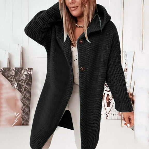 Aayomet Long Sweater Cardigan Women Women's Long Sleeve Open Front Hoodie Knit Sweater Cardigan Outwear,Black S-XXL
