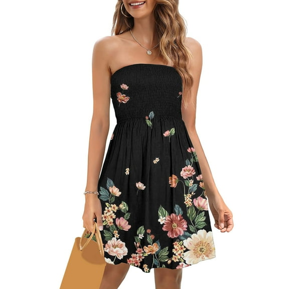 Aayomet Maxi Dresses For Women 2023 Summer Dress For Women Fashion Beach Boho Strapless Cover Ups Off Shoulder Floral ,Black XL