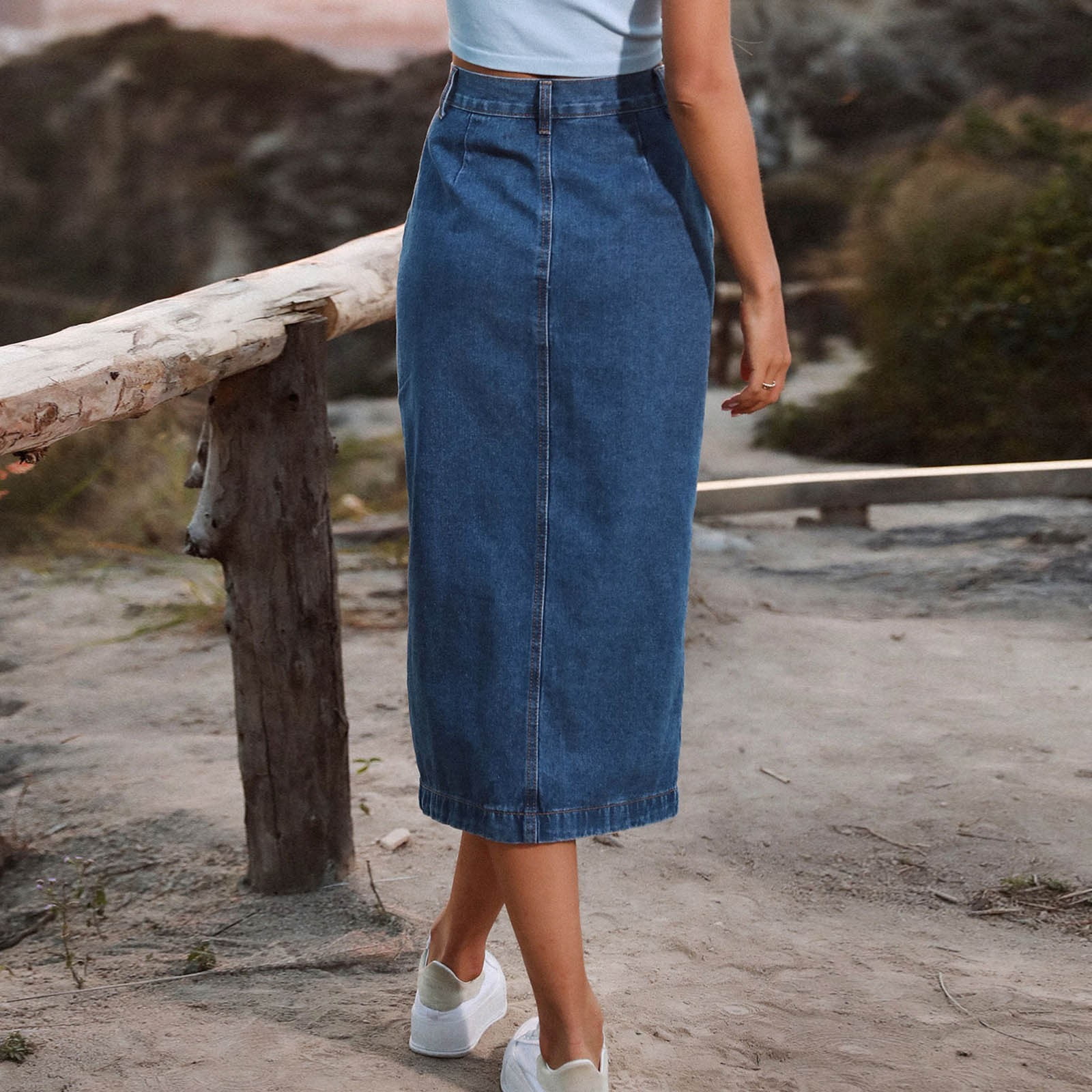 Aayomet Maxi Skirts For Women Women s Clothing Button Irregular Slit Denim High Waist Long Skirt Casual Navy Medium
