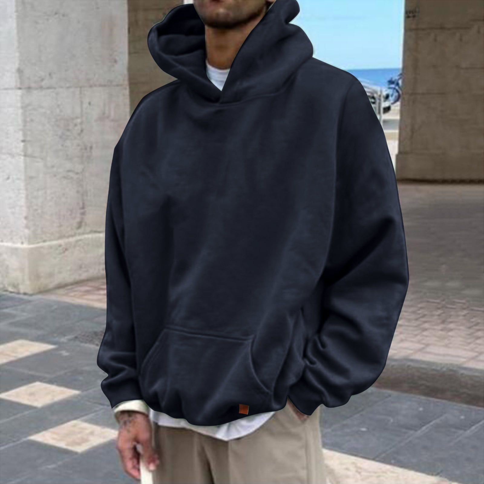 Aayomet Men'S Fashion Hoodies Hoodies Color Block Sweatshirt Hipster Sport  Long Sleeve Drawstring Pocket Hooded Pullover,Navy XL