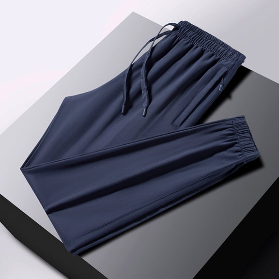 Aayomet Men Sweatpants Loose Ice Silk Solid Sports Leggings (Navy, XXL)