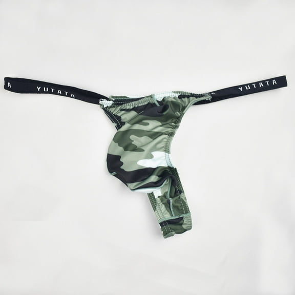 Aayomet Men's Bikini Brief Men Printed Breathable Camouflage Low Waist Knitted Thong Briefs,Green Large