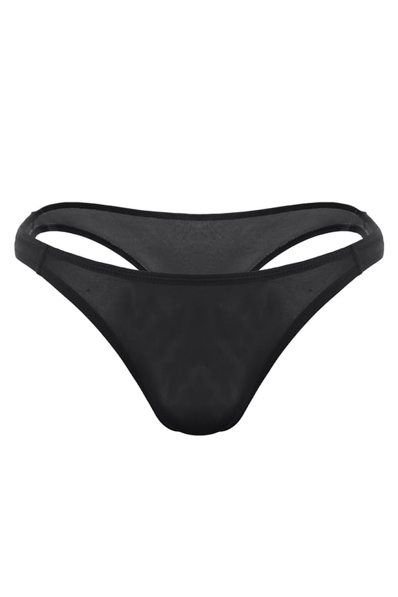 Men's Bikini Brief Men's Underwear Fit Translucent Ice Silk Low Waist Buckle G String Pants T Pants,Black One Size