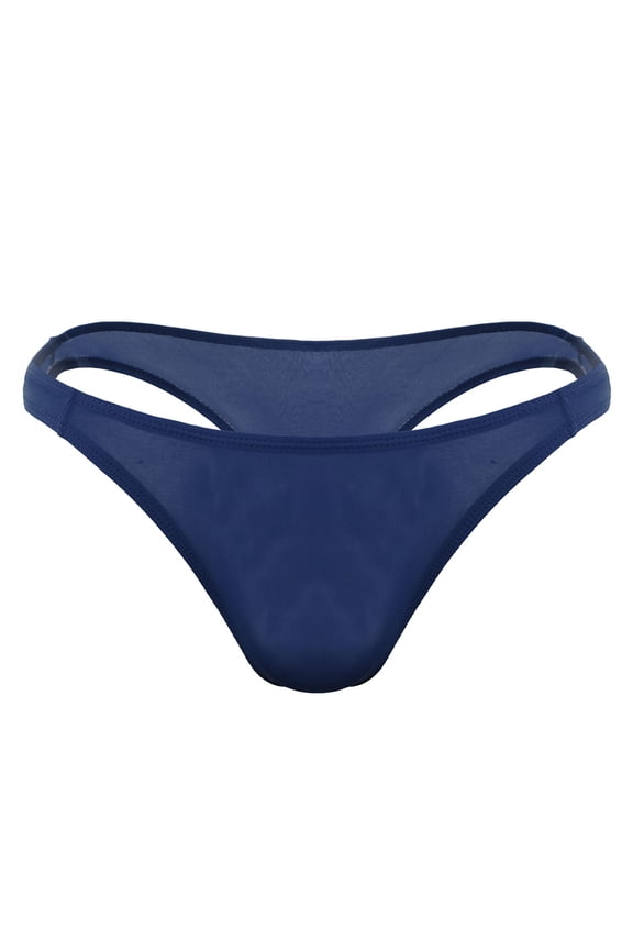 Men's Bikini Brief Men's Underwear Fit Translucent Ice Silk Low Waist Buckle G String Pants T Pants,Navy One Size