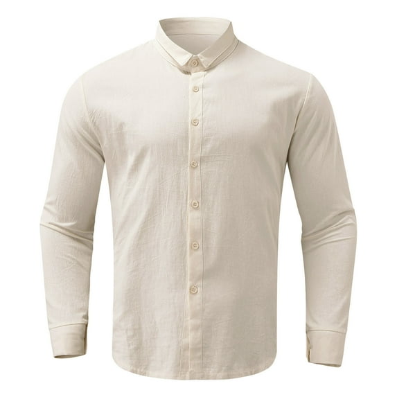 Aayomet Men's Dress Shirts Long Tops Button Sleeve Men's Casual Solid Men Shirts (Beige, XL)