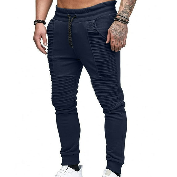 Aayomet Men's Elastic Mid-Waist Track Pants Jogging Pleated Pocket Running Pants (L,Grey)
