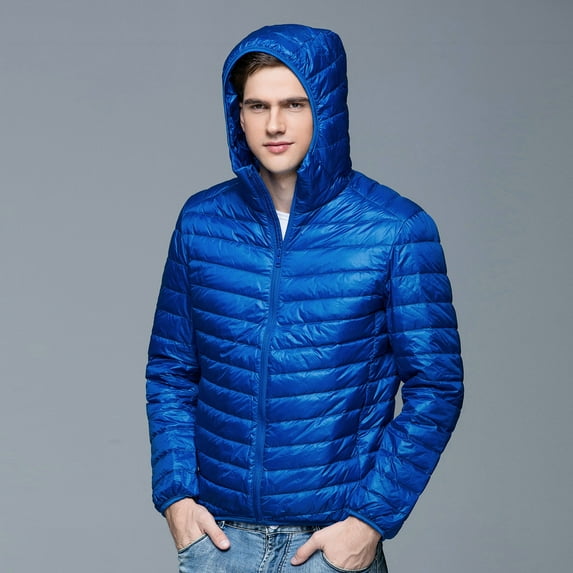 Aayomet Men's Jackets Winter Fashion Casual Solid Color Zipper Pocket Cotton Padded Jacket Coat (Blue, XXXL)