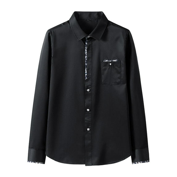 Aayomet Men's Long Sleeve Dress Shirt Anti And Non Ironing Youth Stretch Mens Casual Shirt (Black, XXL)