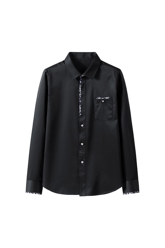 Men's Long Sleeve Dress Shirt Anti And Non Ironing Youth Stretch Mens Casual Shirt (Black, XXXXL)