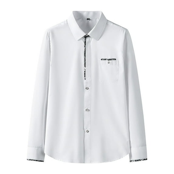 Aayomet Men's Long Sleeve Dress Shirt Anti And Non Ironing Youth Stretch Mens Casual Shirt (White, L)