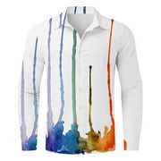 Aayomet Men's Long Sleeve Dress Shirt Casual Lapel Full Print Beach Long Sleeve Vacation Outdoor Holiday Shirt (White, M)