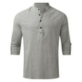 thumbnail image 1 of Aayomet Men's Long Sleeve Dress Shirt Color Casual Collarless Beach Long Sleeve Outdoor Vacation Simple Shirt Top (Gray, L), 1 of 4