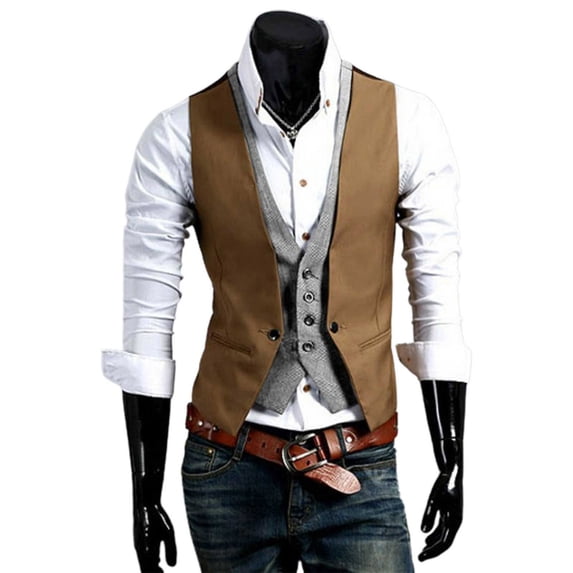 Aayomet Men's Outerwear Vests Wedding Holiday Two Piece Vest V Neck Sleeveless Slim Jacket Two Piece Vest (A, L)