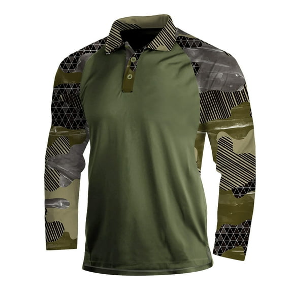 Aayomet Men's Polo Shirts Sports Lapel Solid Color Camouflage Printing Raglan Sleeve Top Long Sleeve T Shirt Shirt Top (AG, M)