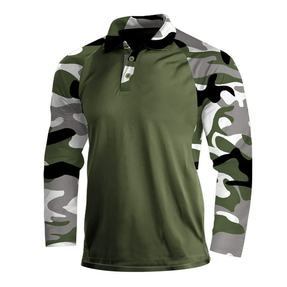 Aayomet Men's Polo Shirts Sports Lapel Solid Color Camouflage Printing Raglan Sleeve Top Long Sleeve T Shirt Shirt Top (Gray, M)