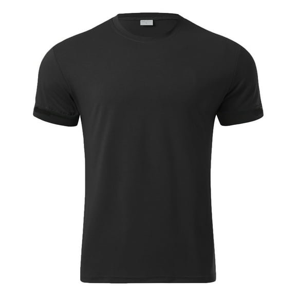 Aayomet Men's Short SleeveMale All Season T Shirt Partial Round Neck Solid Color Tree Print Comfortable Short Sleeve Slim Mens Extra Large Shirts,Black L