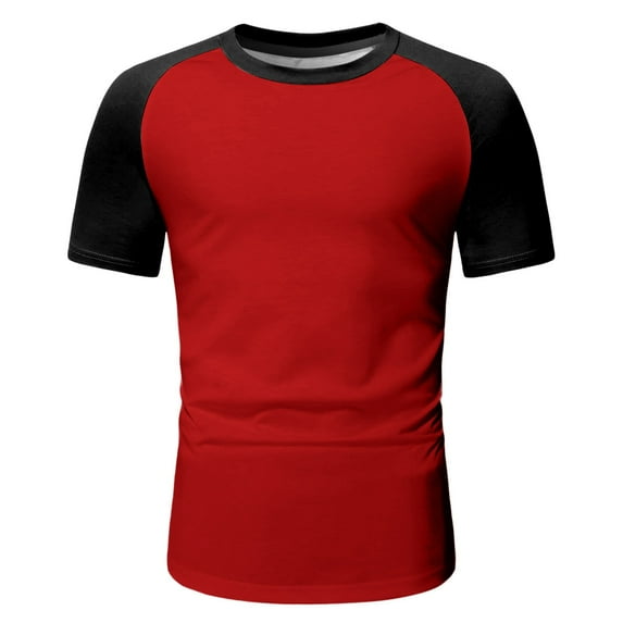 Aayomet Men's Short SleeveMens Spring Summer Casual Sports Color Block Raglan Sleeves Round Neck T Shirt Tees for Men Trendy,Watermelon Red L