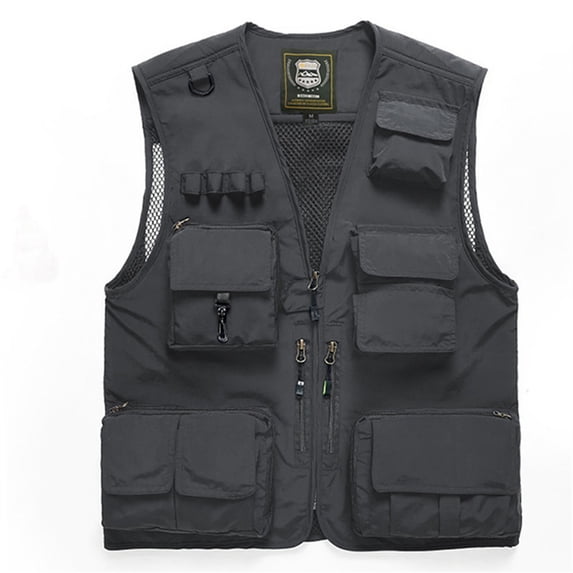 Aayomet Men's Vest Outerwear Emergency Field Fishing Multi Pocket Vest (Gray, XXL)