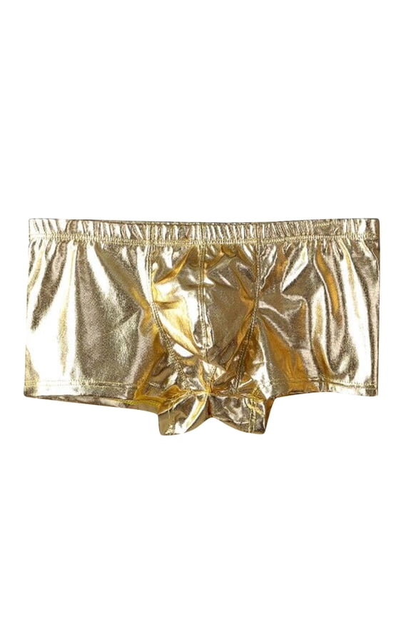 Mens Bikini Underwear Mens Leather Painted Flat Angle Underwear Enhancing Four Corner Briefs,Yellow Medium