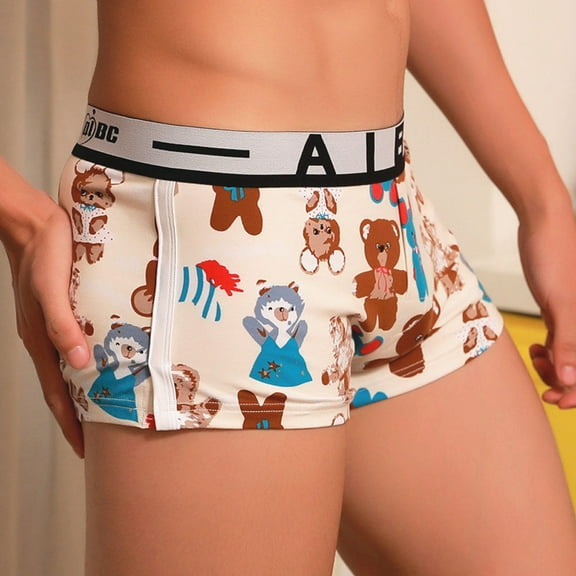 Aayomet Mens Briefs Mens Underwear Shorts Underpants Cartoon Prints Soft Cotton Briefs Panties,White Large