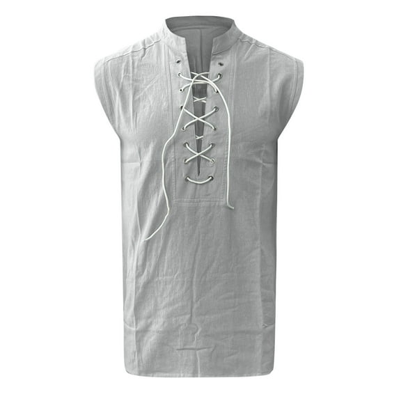 Aayomet Mens Cotton Linen Henley Shirt Mens Fashion Casual Solid Color Cotton And Linen Lace Collar Sleeveless Shirt Gray,M