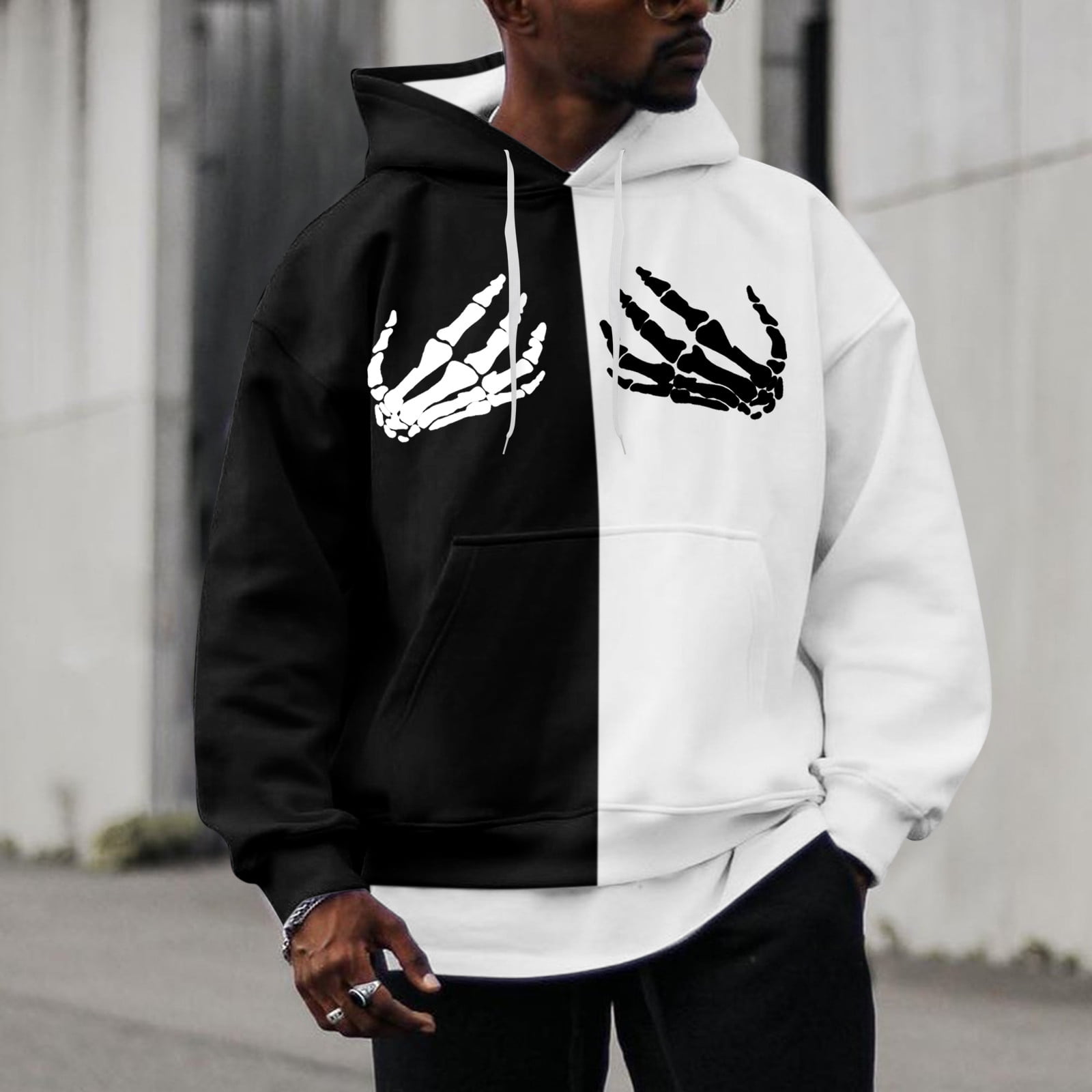 Black and white color block shop hoodie