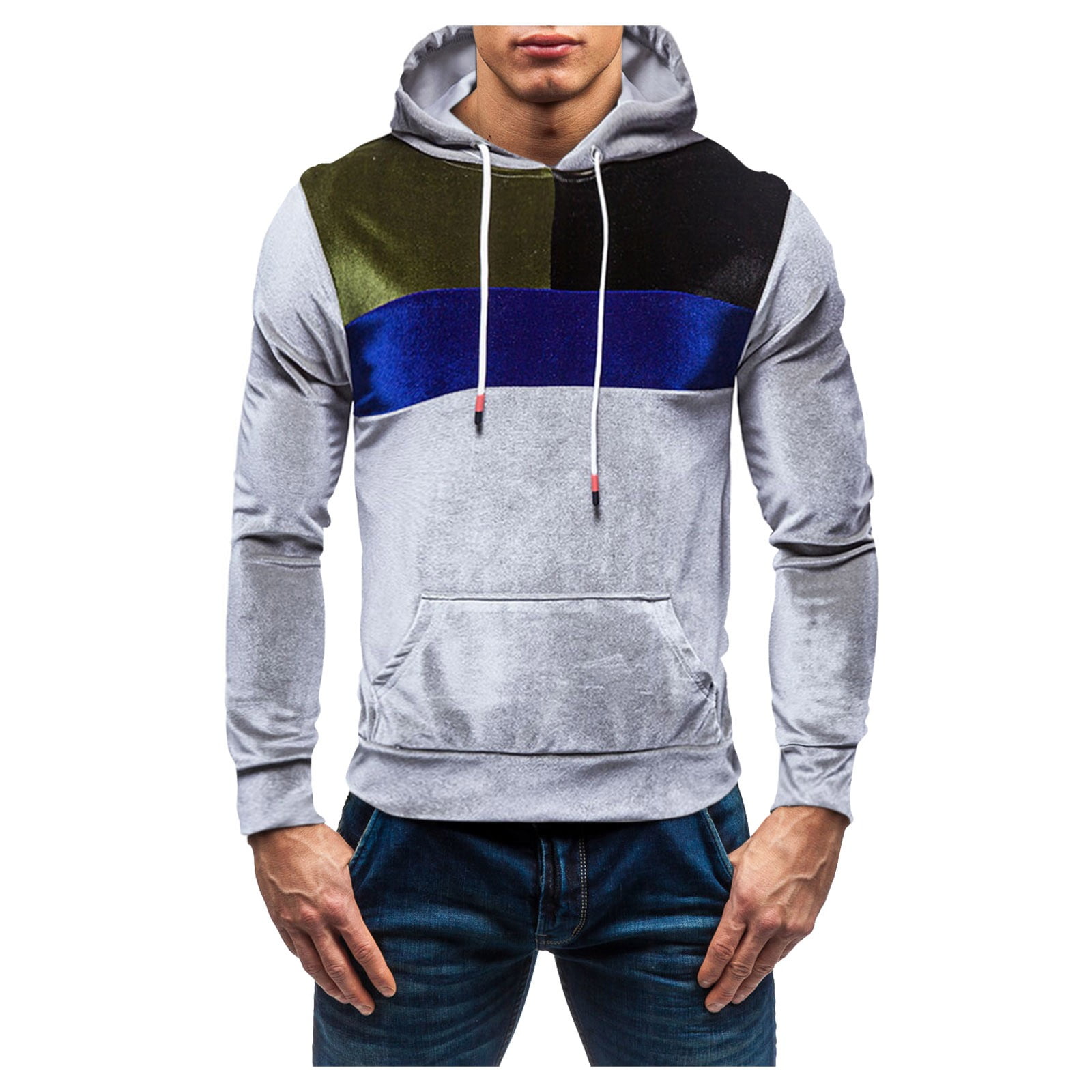 Aayomet Mens Hoodies Velvet Matching Fit Hooded Color Coat Pocket