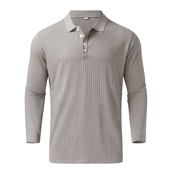 Aayomet Mens Long Sleeve Polo Shirts T Shirt Button Turn Down Collar Long Sleeve Tops T Shirt (Gray, XXL)