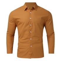 Aayomet Mens Shirts Long Sleeve Size Loose Shirt Mens Stand Collar Long Sleeve Shirt (Brown, L)