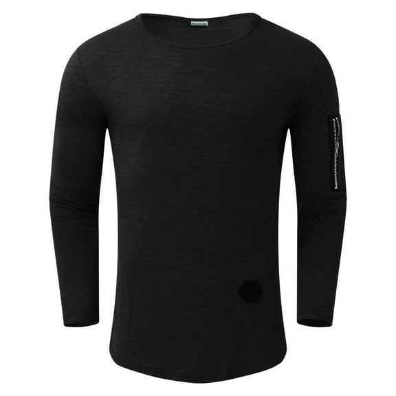 Aayomet Mens Shirts Long SleeveMens Solid LinenT Shirt Round Neck Zipper Bottomed Long Sleeve Top for Men,Black XXL