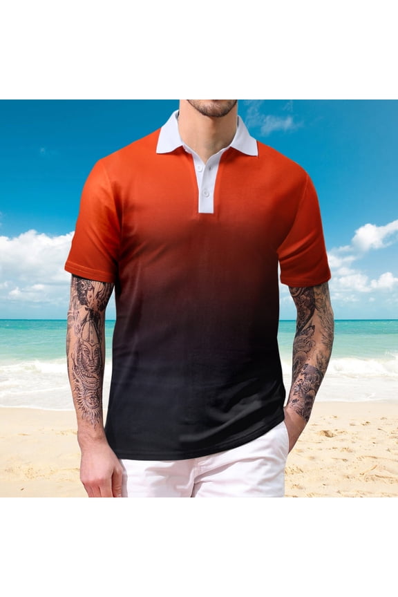 Mens Shirts Male Casual Print Button Turn Down Collar Blouse Short Sleeve Tops Shirt Embroidered Shirts Men Red,L