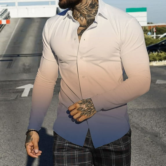 "Aayomet Mens Shirts Men Autumn Winter Single Casual Lapel Full Print Beach Long Sleeve Button Up Shirt Men Gold,M"