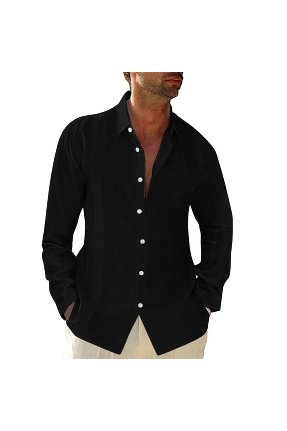 Mens Shirts Men'S Casual Solid Color Embroidered Belt Shirt Long-Sleeved Button Lapel Mens Hawaiian Shirts Black,M