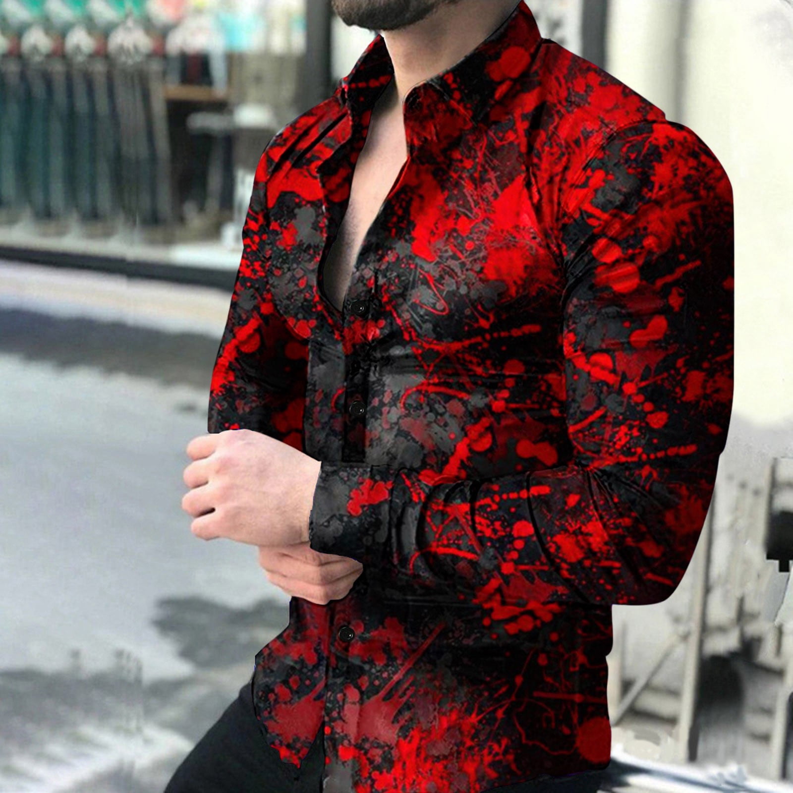 Aayomet Mens Shirts Men's Casual Tie-dye Printed Fashion Tops