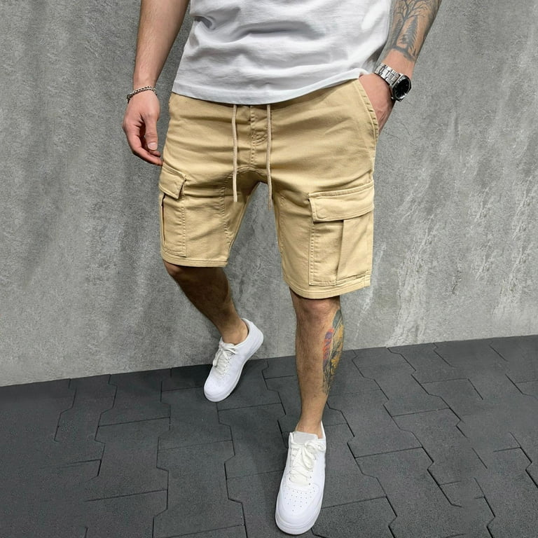 Mens slim cheap khaki shorts